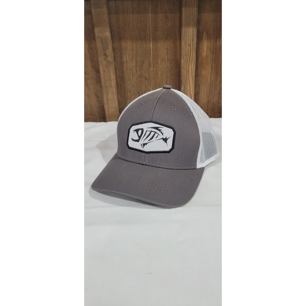 Bone Fish Gray Snapback Trucker Hat One Size Adjustable Embroidered Mesh Back